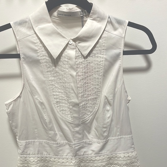 Karen Millen White Cotton Sleeveless Dress with Broderie Skirt. NWT - Picture 4 of 10